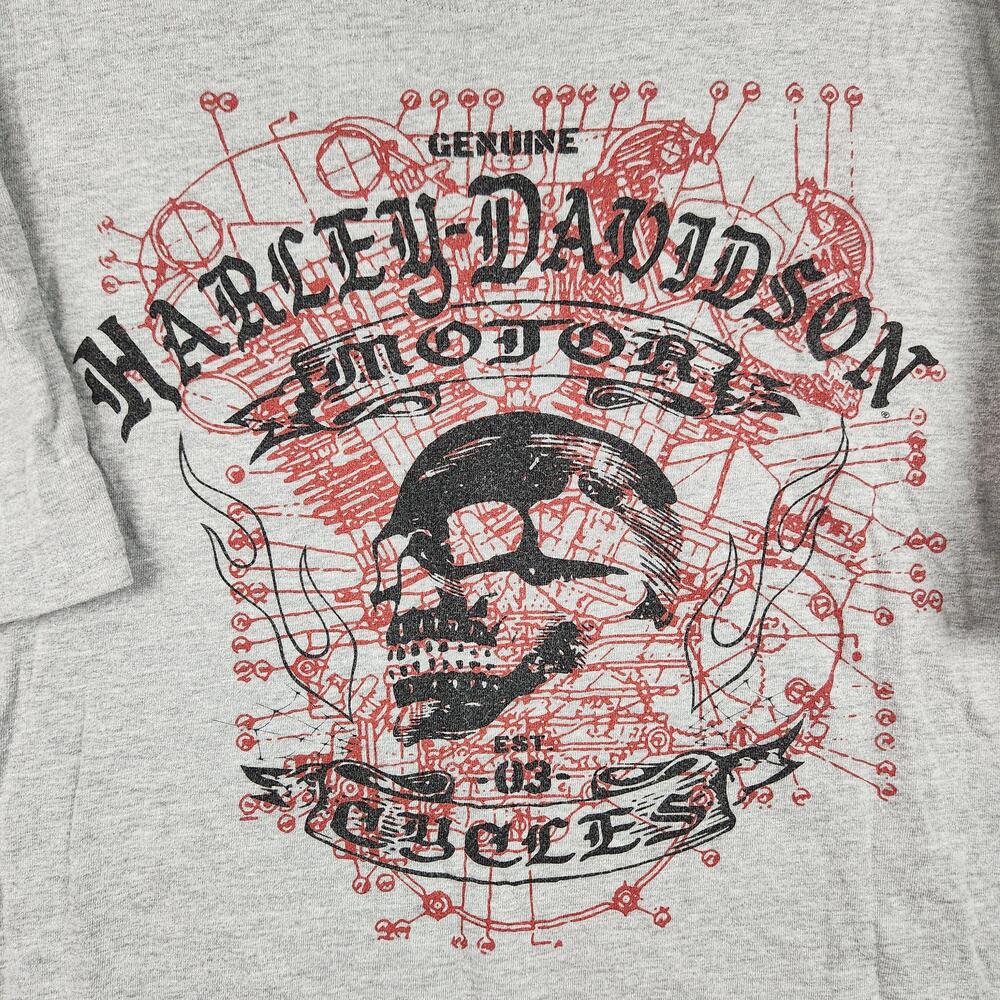 Harley Davidson Shirt Mens 2XL Gray Skull Graphic Motorcycles Biker Logo Engine
